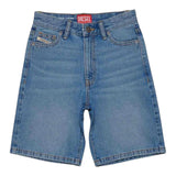 Diesel Bermuda Denim Solid Color Adjustable Waist Light Blue For Boys