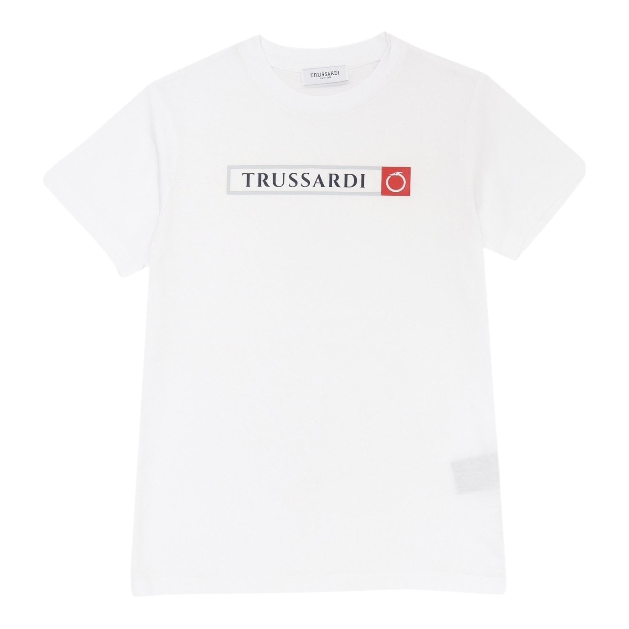 Trussardi T-Shirt Girocollo Tinta Unita con Stampa per Bambino TBP25060TS BIANCO TRUSSARDI 