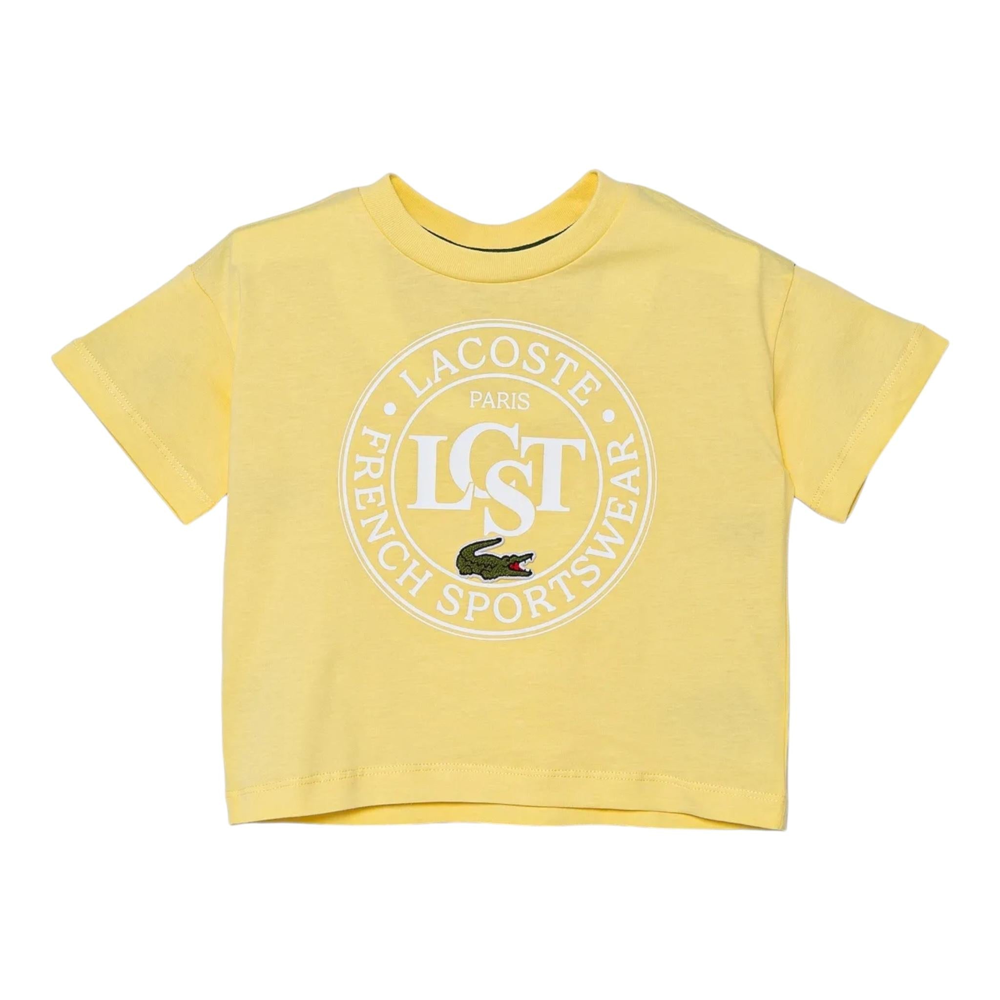 Lacoste T-Shirt Girocollo Tinta Unita con Stampa per Bambino TJ2463 GIALLO LACOSTE 
