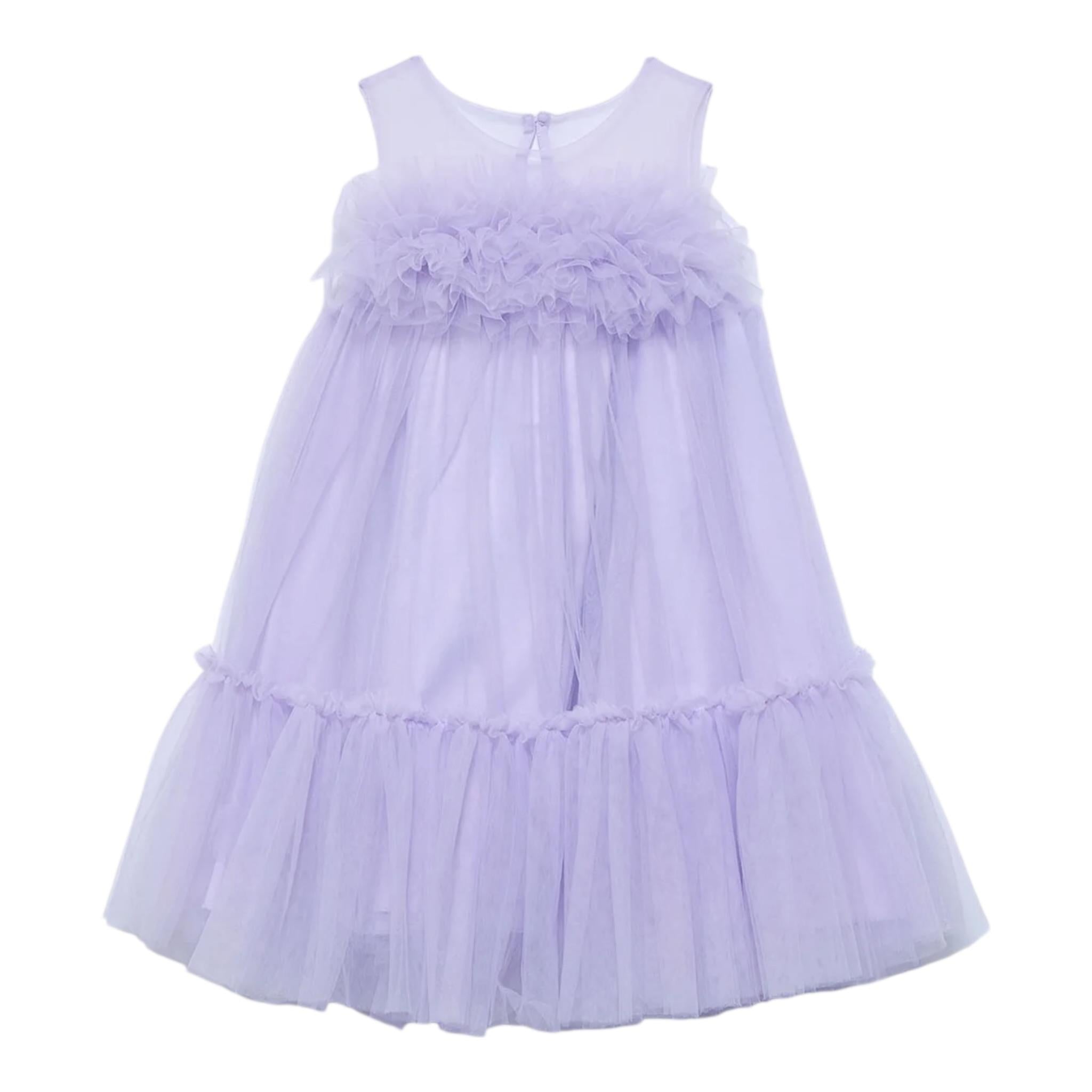 Abel & Lula Abito Tinta Unita Giromanica con Tulle per Bambina 5051XX LILLA ABEL & LULA 