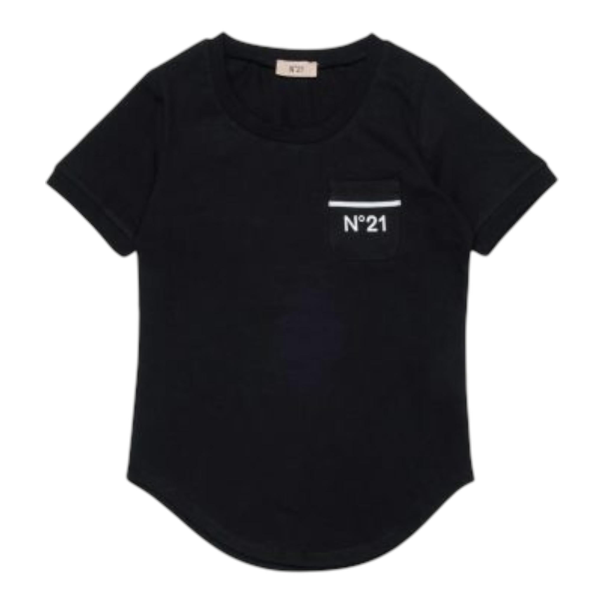 N°21 T-Shirt Girocollo Tinta Unita con Stampa per Bambina N2101Z NERO N°21 