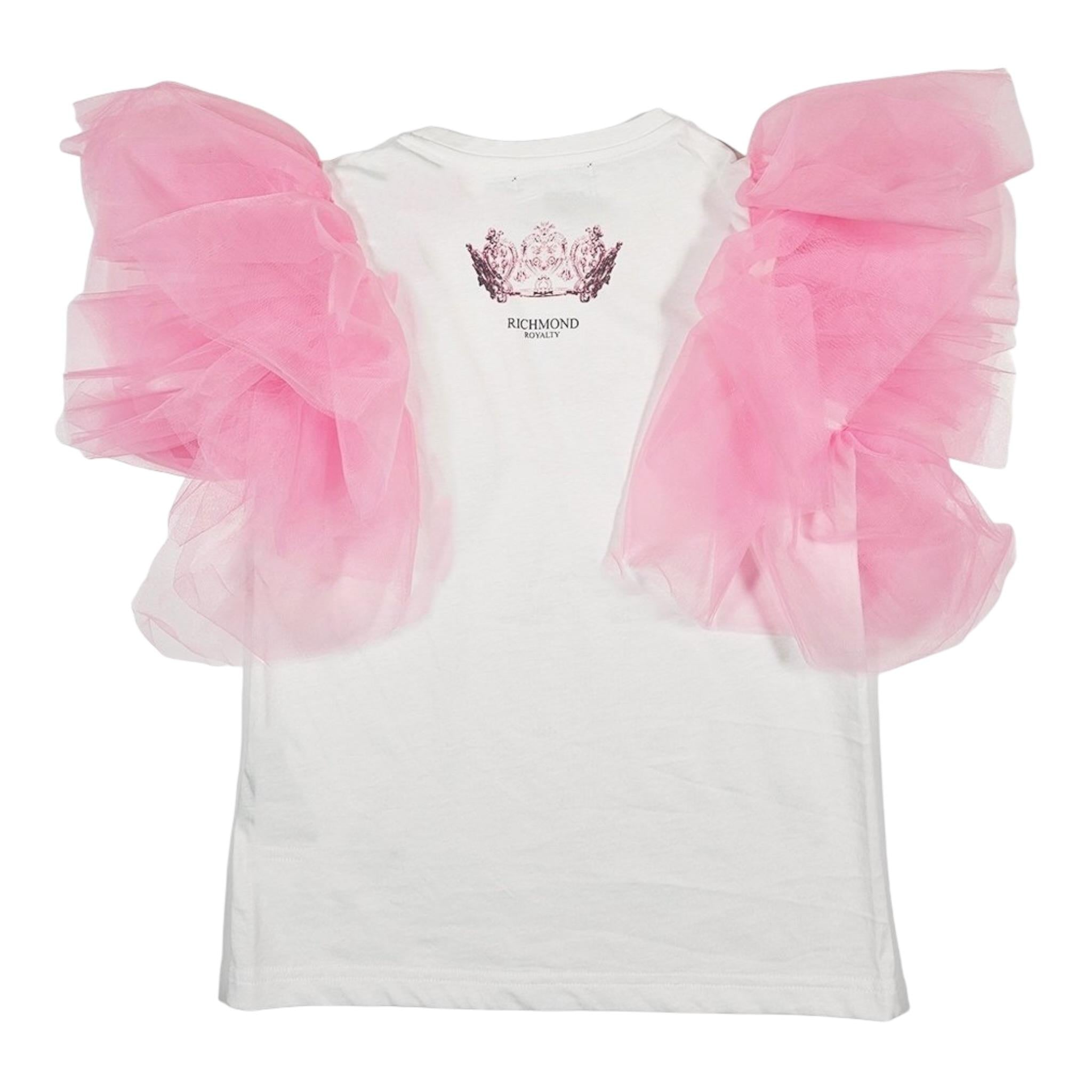 John Richmond T-Shirt Girocollo tinta unita con Maniche In Tulle Bianco per Bambina RGP2408TS BIANCO JOHN RICHMOND 