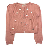 Alice Pi Pink Openwork Solid Color Cardigan for Girls