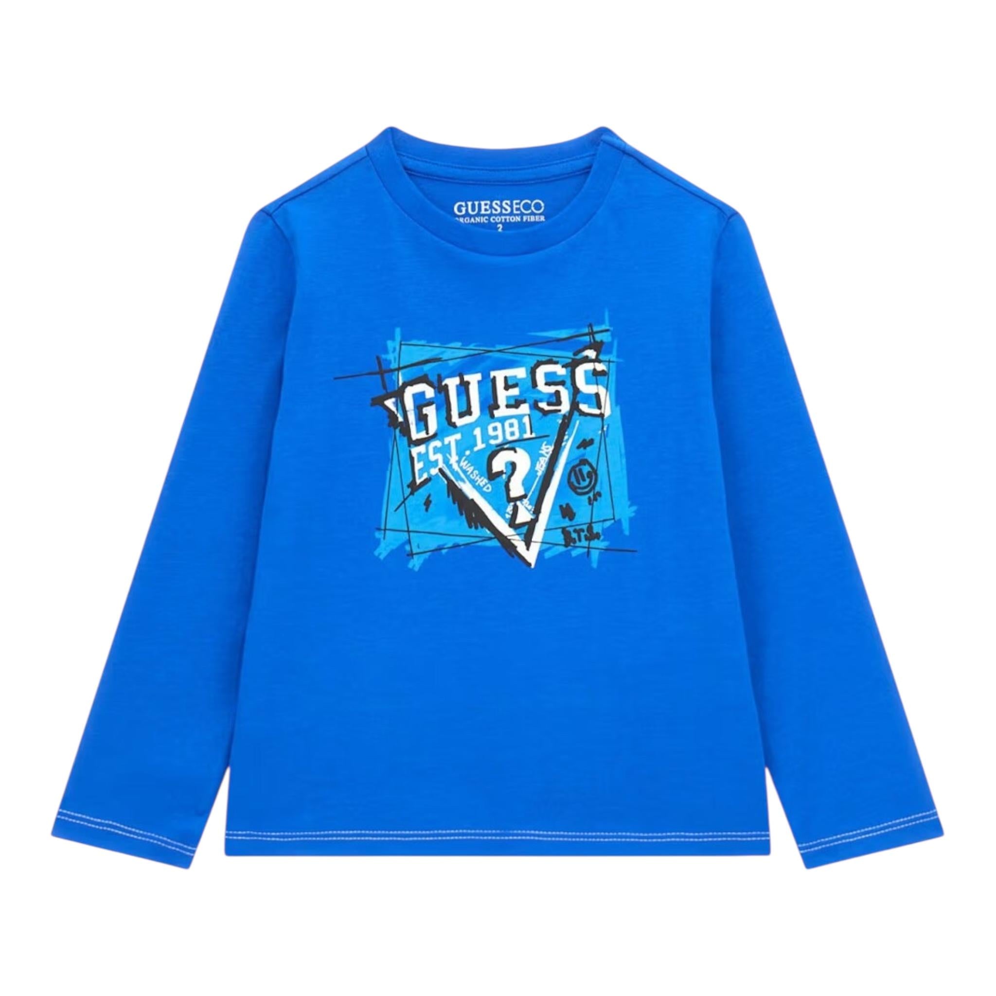 GUESS shirt girocollo tinta unita con stampa Cobalto per Neonato N4YI01K8HM4XX COBALTO GUESS 