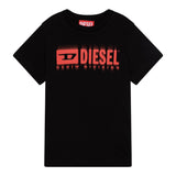 Diesel T-Shirt Girocollo tinta unita con Stampa Nero per Bambino J02033X NERO DIESEL 