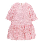 Mimisol Abito Manica Lunga Tinta Unita con Applicazioni Fiori per Bambina MFAB646 ROSA MIMISOL 