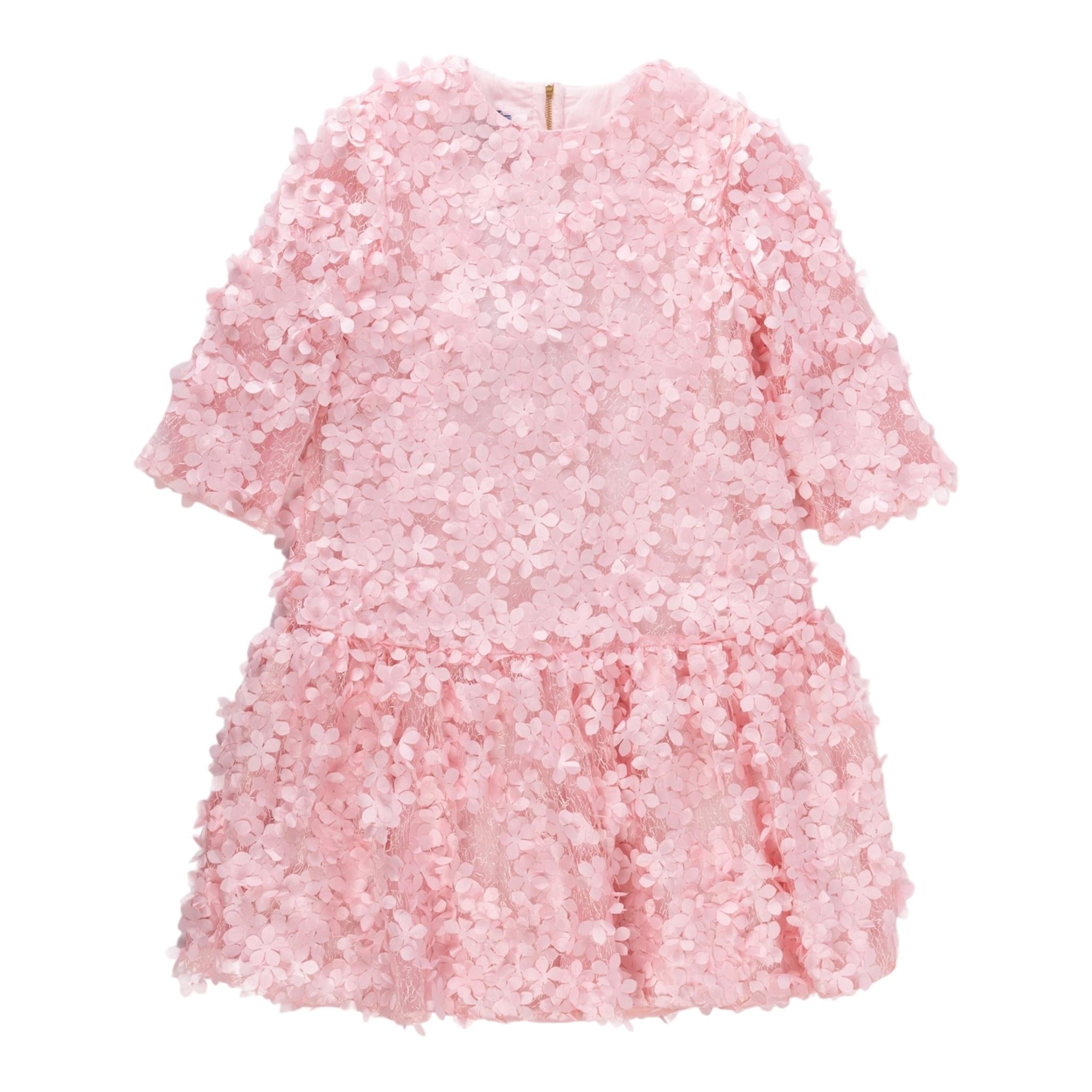 Mimisol Abito Manica Lunga Tinta Unita con Applicazioni Fiori per Bambina MFAB646 ROSA MIMISOL 