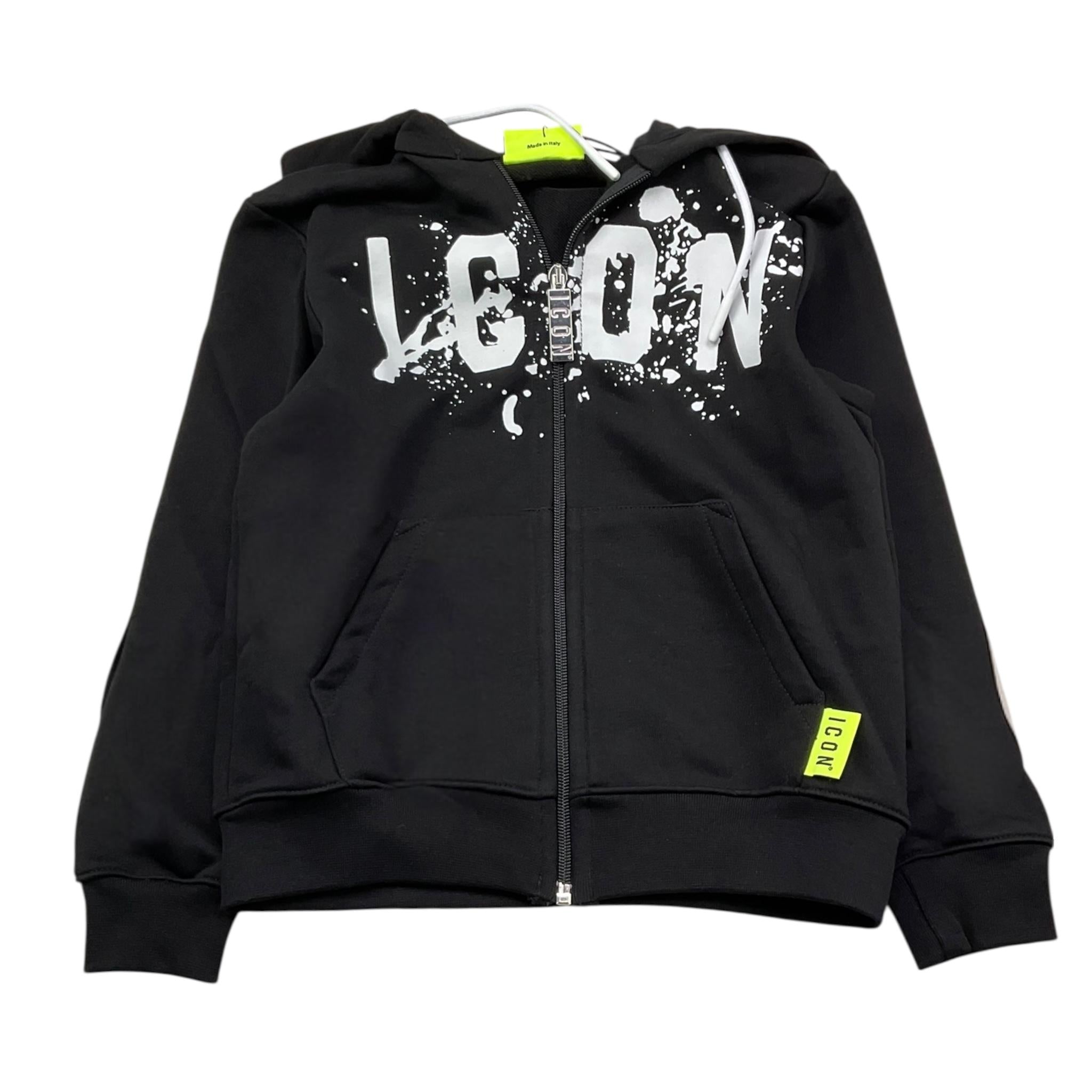 Icon Felpa Tinta Unita con Zip Cappuccio E Stampa per Bambino IBSW00593 NERO ICON 