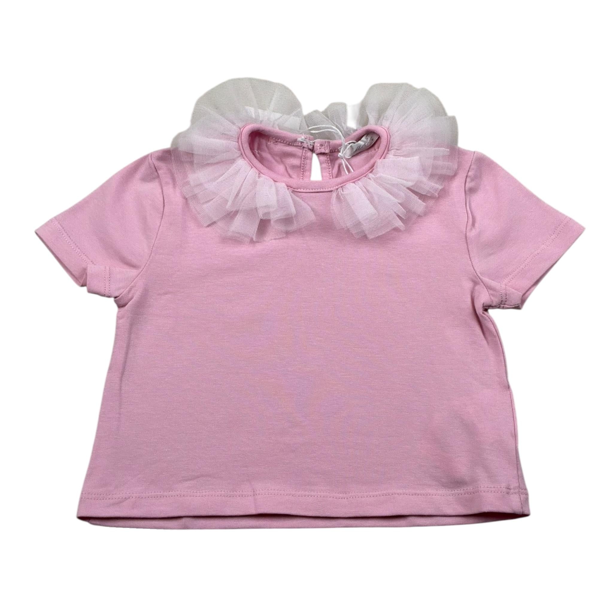 M+E' T-Shirt Girocollo Tinta Unita con Colletto Tulle per Neonata UE1772 ROSA M+E' 
