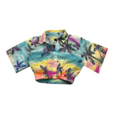 F**K Crop Half Sleeve Shirt With Multicolor Pattern For Girls