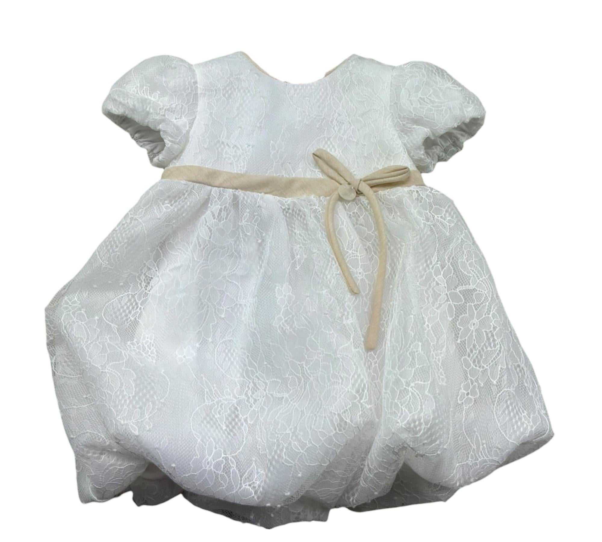 Le Bebe Abito Mezza Manica Cerimoniale Tinta Unita per Neonata LBG6325 BIANCO LE BEBE 