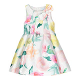 Abel &amp; Lula White Floral Printed Plain Sleeveless Dress For Girls