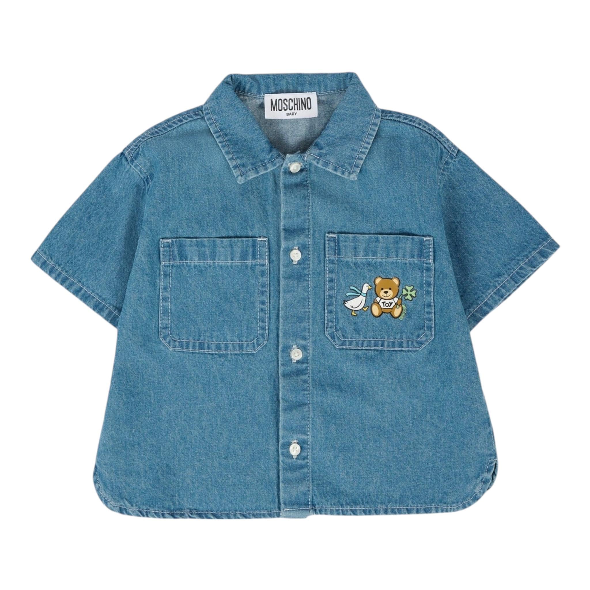 Moschino Camicia In Denim Tinta Unita Mezza Manica per Neonata MUC01F BLU MOSCHINO 