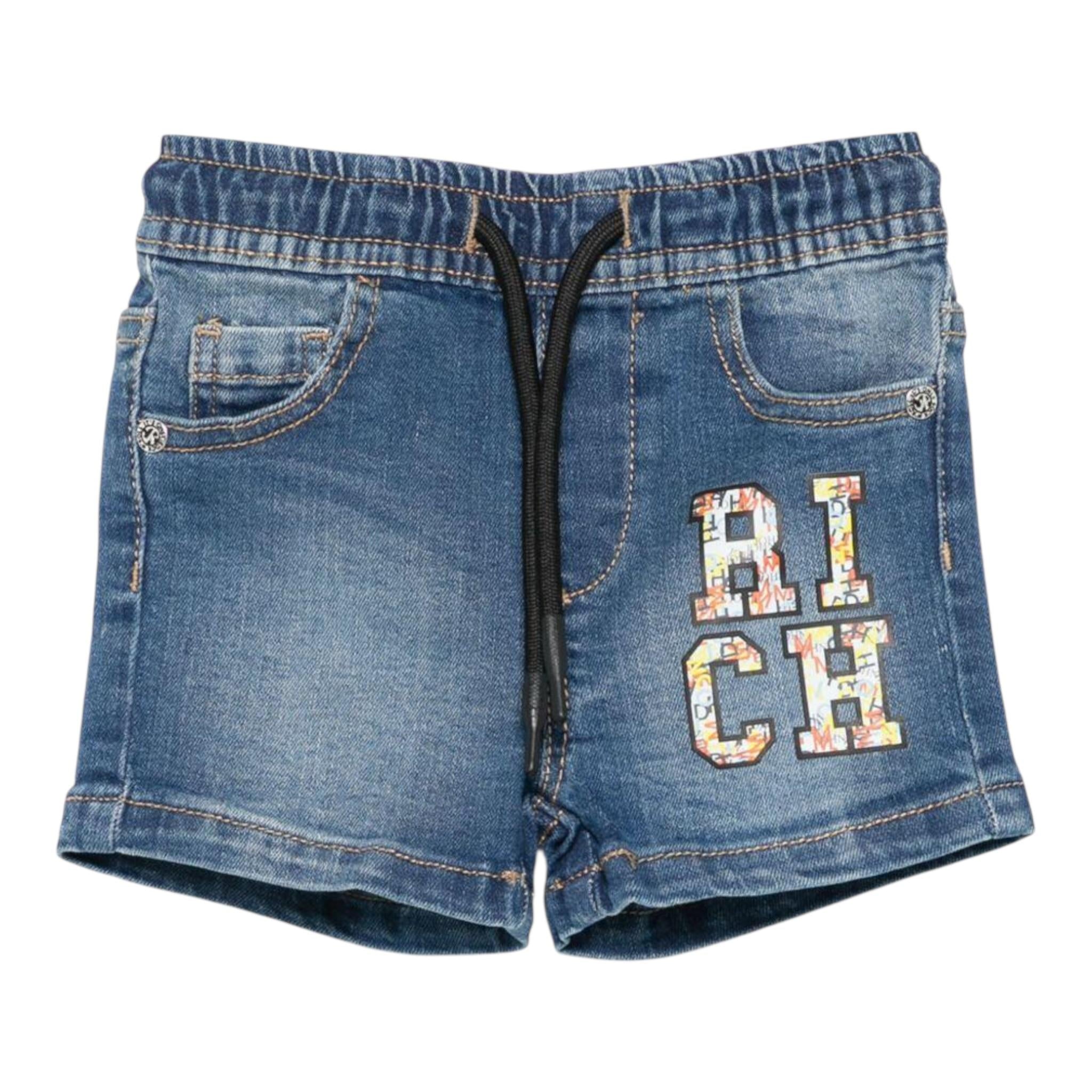 John Richmond Bermuda tinta unita In Denim con Elastico In Vita Blu per Neonato RIP25048BEXX BLU JOHN RICHMOND 
