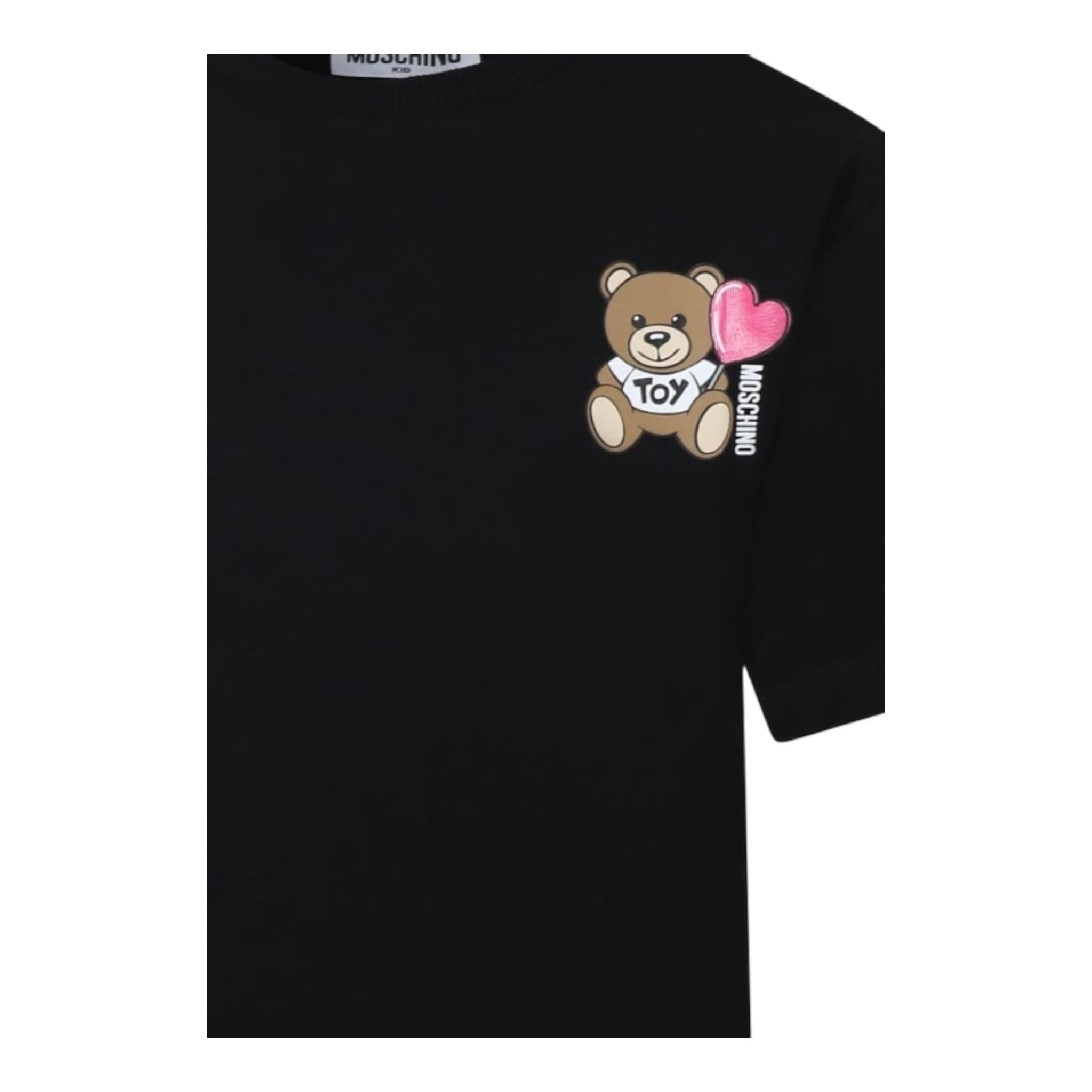 Moschino T-Shirt Girocollo Tinta Unita con Stampa per Bambina HHM060 NERO MOSCHINO 