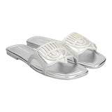 Chiara Ferragni Solid Color Slipper With Glitter And Silver Logo For Girls