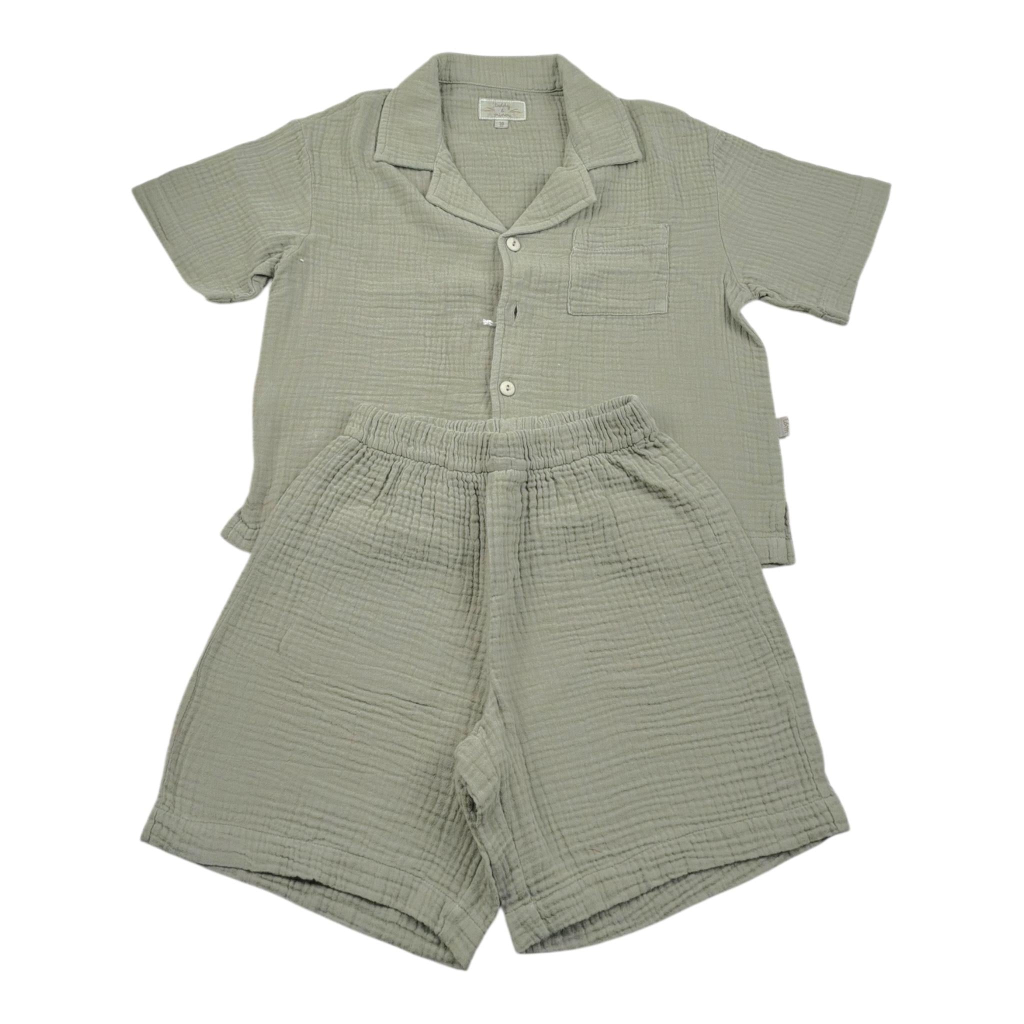Teddy E Minou Completo 2 Pezzi Camicia-Bermuda Tinta Unita per Neonato E25CP075C6041 VERDE TEDDY E MINOU 