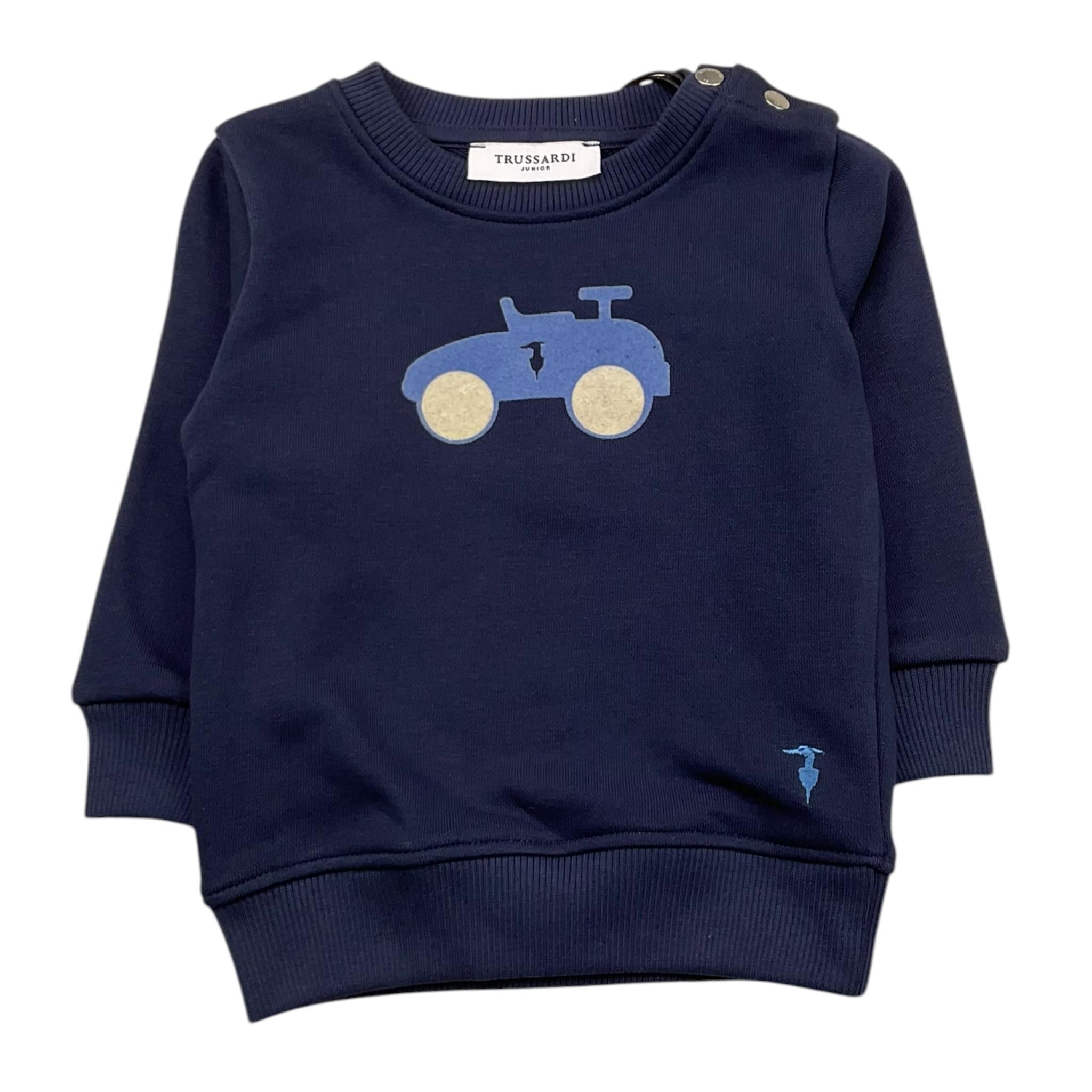 TRUSSARDI felpa chiusa girocollo tinta unita con stampa in contrasto Blu per Neonato TIA25117F BLU TRUSSARDI 