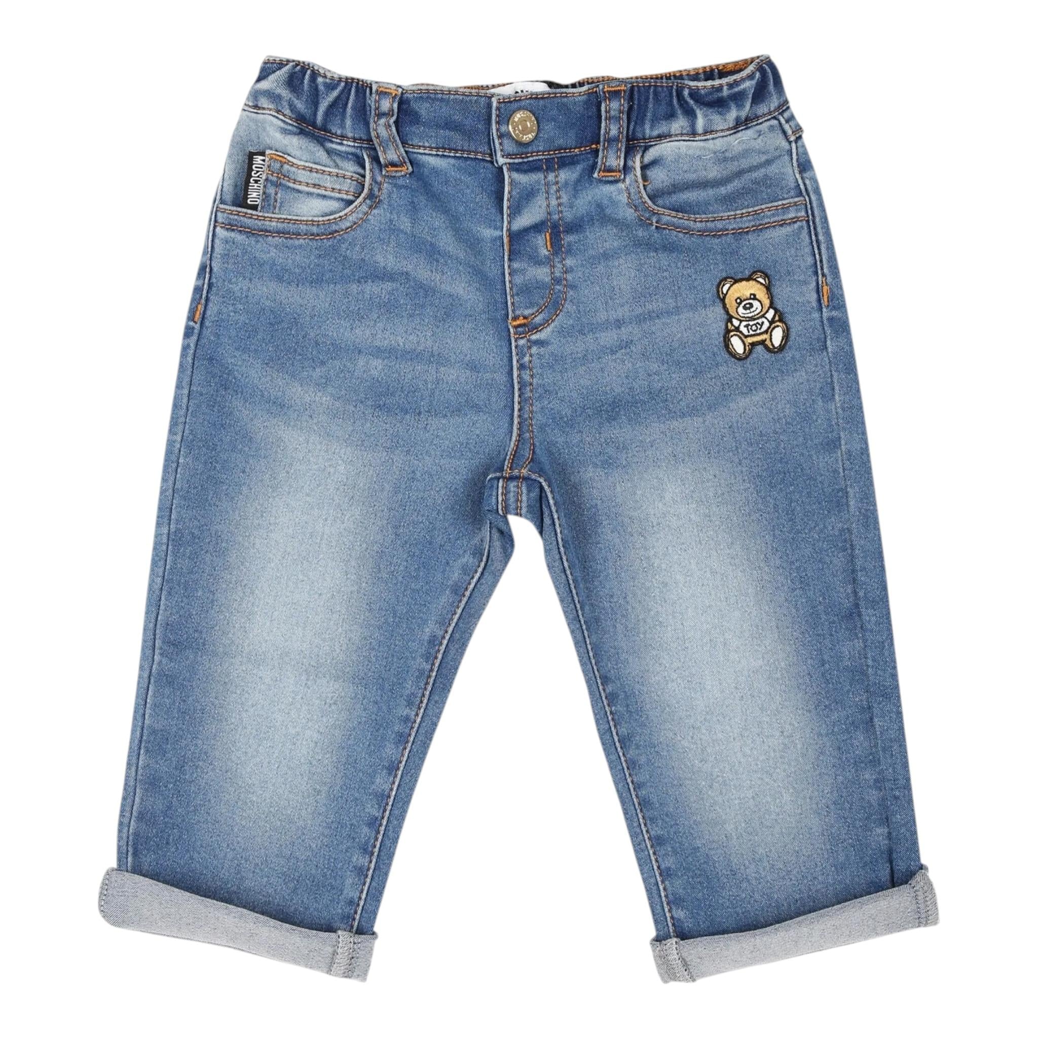 Moschino Jeans Tinta Unita con Elastico In Vita per Neonato MUP05FX AZZURRO MOSCHINO 