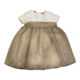 Little Bear Two-Tone White/Beige Half Sleeve Dress For Baby Girl