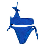 Cotazur 2 Piece One Shoulder Solid Color Swimsuit-Blue Panties For Girls