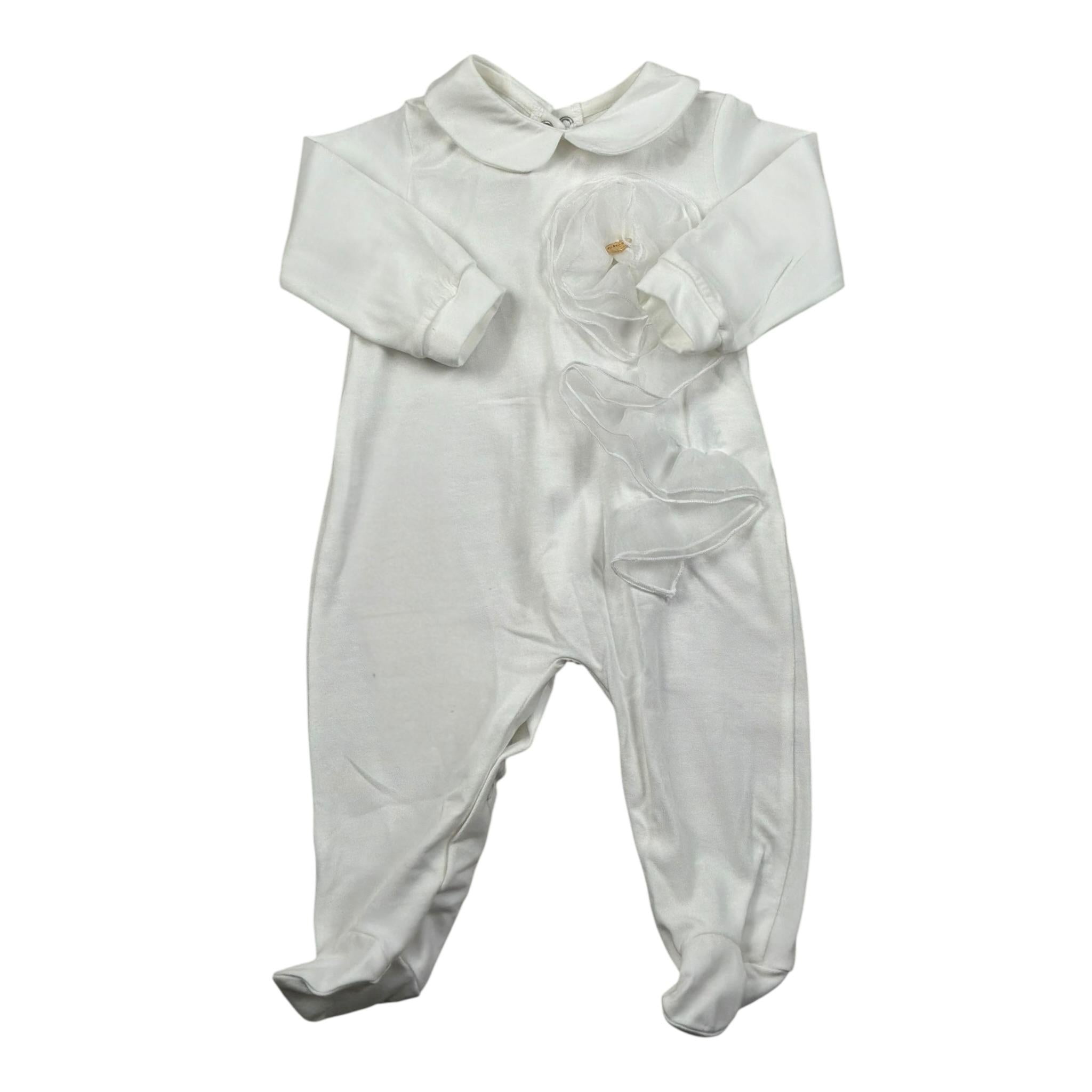 Le Bebe Tutina Manica Lunga Tinta Unita con Applicazioni per Neonata LBG5593 BIANCO LE BEBE 