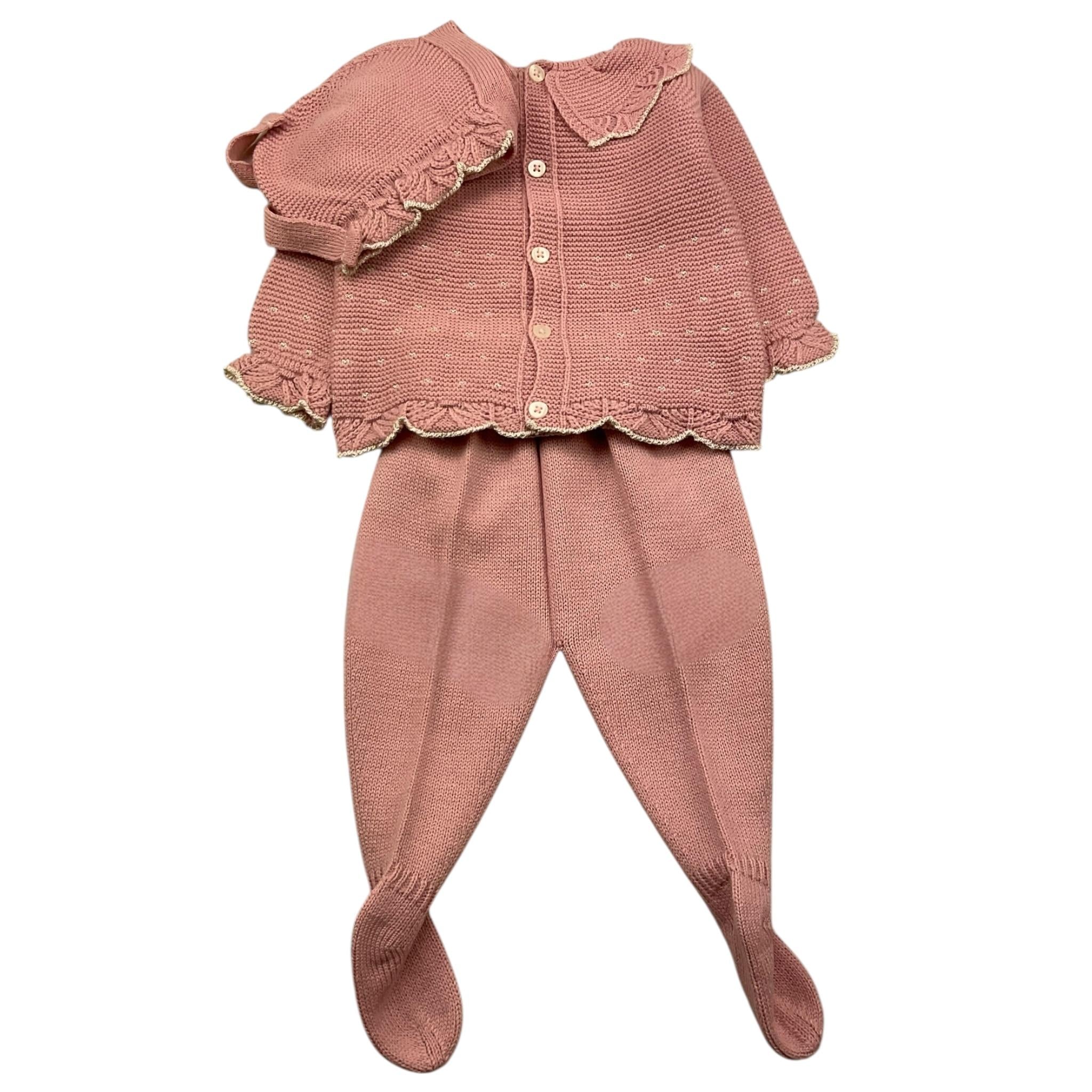 MAC ILUSIO'N completo 3pz tinta unita maglia-ghettina-cappello Rosa per Neonata 9412X ROSA MAC ILUSIO'N 