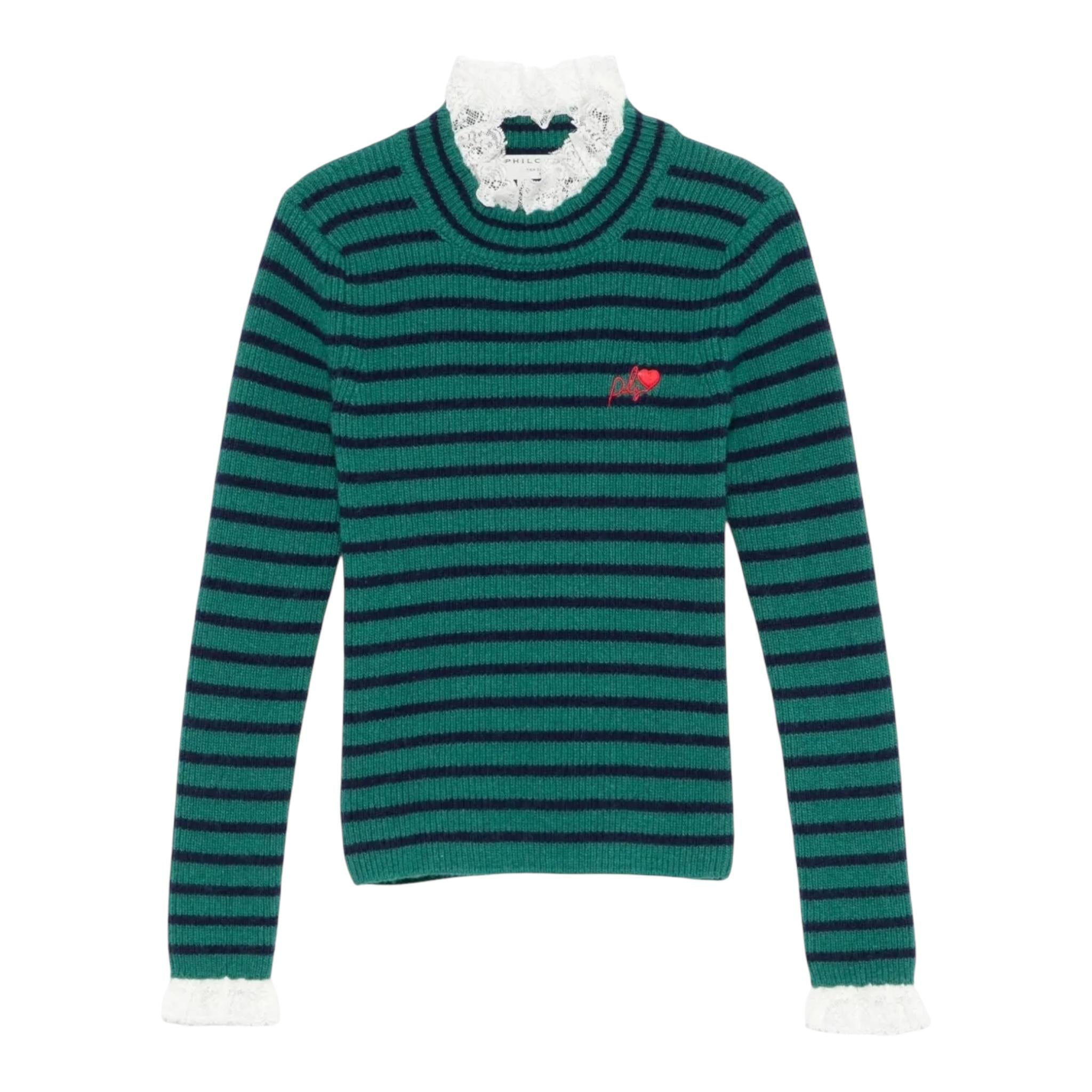 PHILOSOPHY maglioncino fantasia a righe con colletto ricamato Verde per Bambina PFMA043 VERDE PHILOSOPHY 