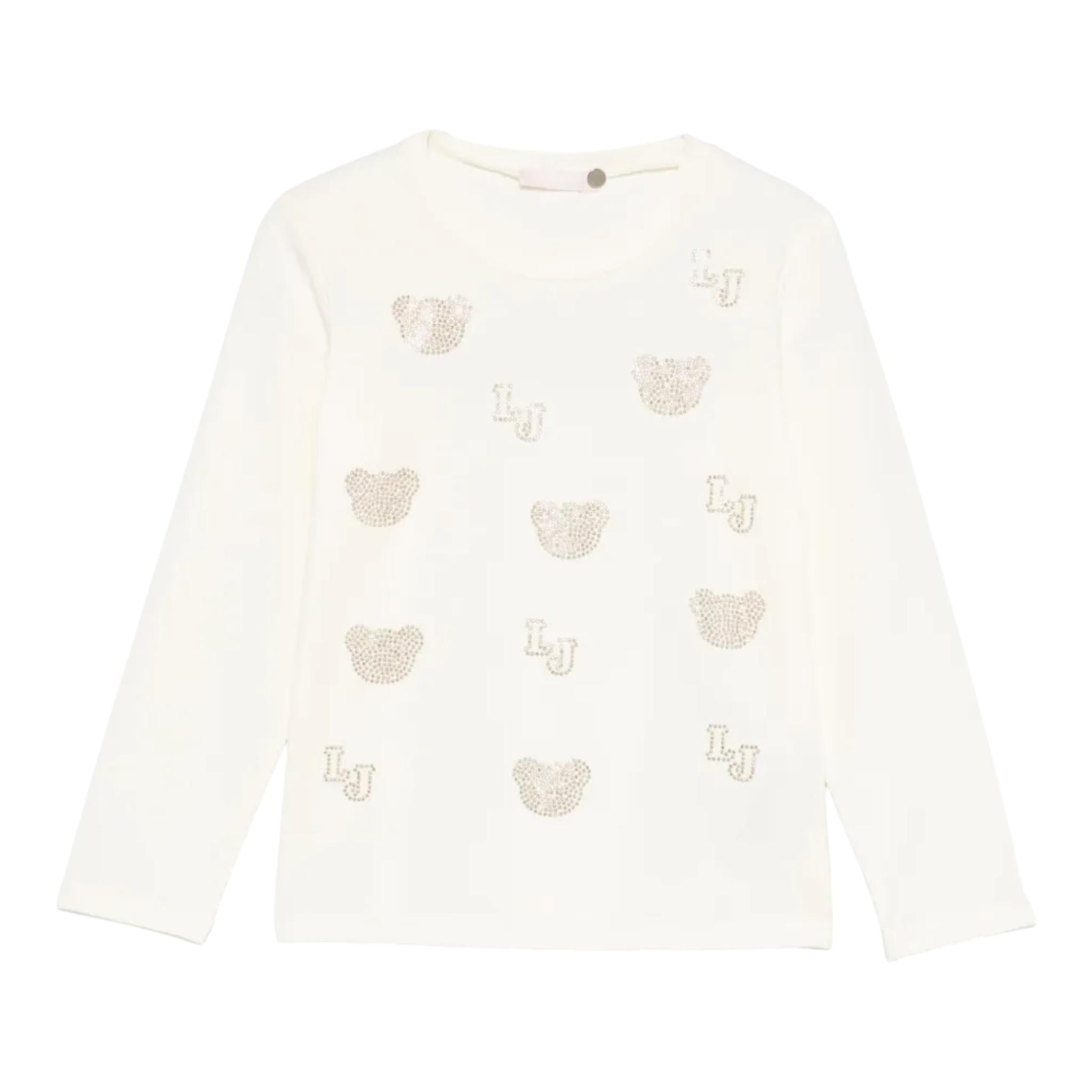 LIU JO shirt girocollo tinta unita con stampa brillantinata Panna per Bambina KF4065 PANNA LIU JO 
